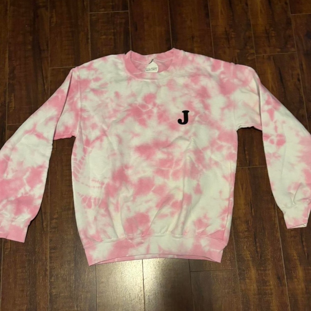 Pink Tie-Dye Crewneck Sweater with 'J' Initial!